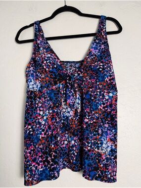 Croft&Barrow Women's XL Tankini Swim Top Blue Multi-Color Vacation Beach